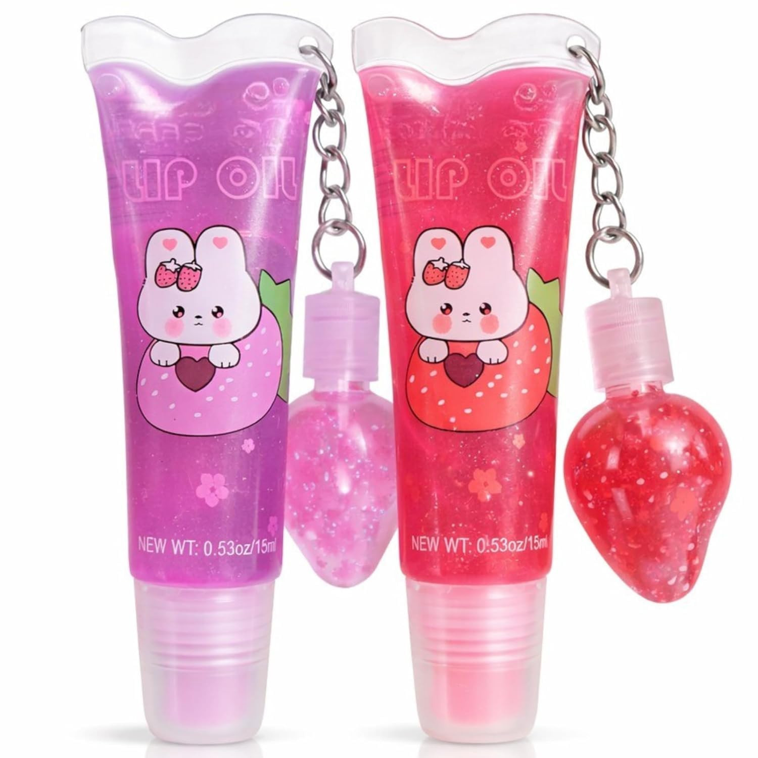 2 in 1 Cute Tube Design Lip Gloss Keychain for Soft & Nourished Lips - Highly Pigmented Lip Gloss for Girls - Perfect Lipgloss Women Accessory