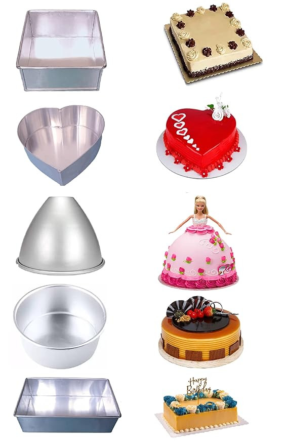 Best Baking Utensils Aluminium Heart, Square, Round, Rectangle and Doll Shape Cake Making Tin Cake pan (Set of 5)