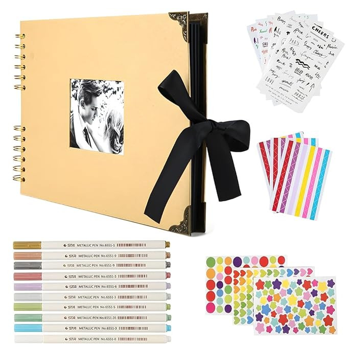 HASTHIP® DIY Photo Memory Scrapbook Kit with Spiral Album, Cover Window, Stickers & Metallic Pens for Personalized Travel, Wedding, and Celebration Keepsakes