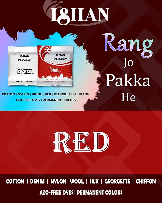 RED2 Permanent Fabric Dye, Red, for Cotton, Denim, Nylon, Wool, Silk, Georgette, Chiffon, AZO-Free Hot Water Dye