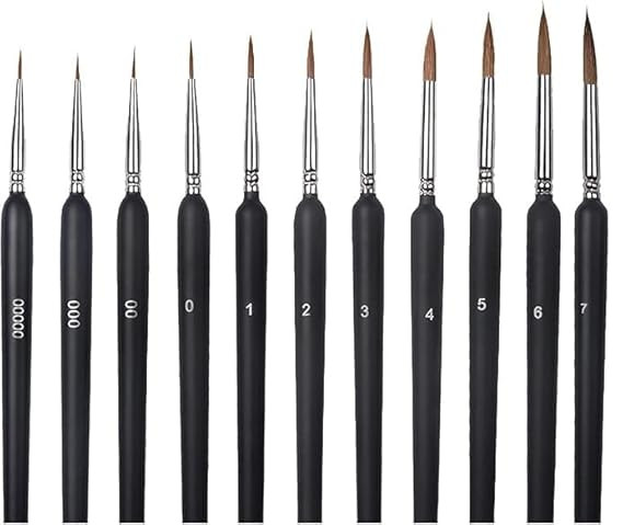 Sandra 11 PCS Detail Paint Brush Set for Miniature, Nail Art, Acrylic, Watercolor, Oil & Model Painting – Fine Tip Brushes with Wooden Handle & Case – Artist Painting Tools for Hobby & Craft