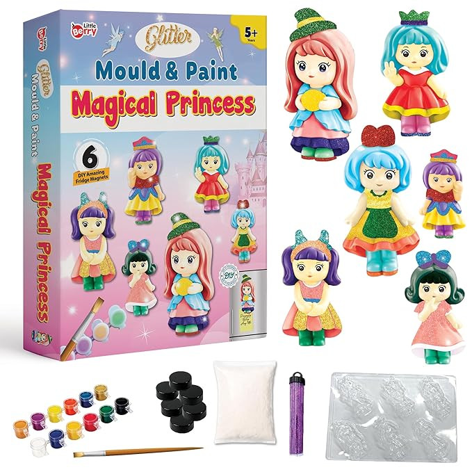 Little Berry DIY Art and Craft Items | Mould & Paint Princess Craft Set | Make 6 Glitter Fridge Magnets | Fun Art & Craft Kit for Girls & Boys 3-10 Years | DIY Crafting Toys & Gifts for Children