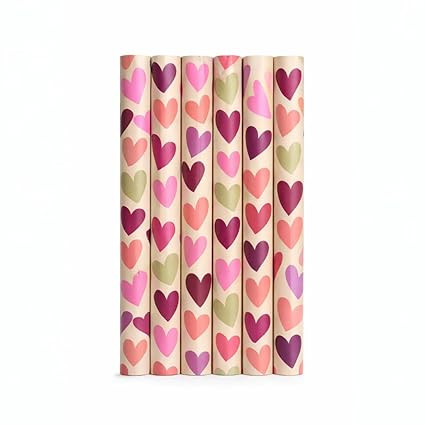Sivayaa Heart Print Gift Wrapping Paper Roll-19.5 x 29.5 In | Multicolor Pink Red Romantic Design | Premium Decorative Gift Wrap for Birthday, Anniversary, Valentine’s Day & Special Occasions- 6 Pcs