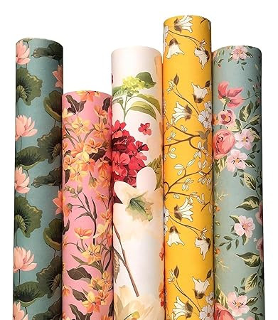 JAGMOOLYA PRODUCTS Gift Wrapping Floral Design Paper Sheet With Ribbons/Wrapping Paper For Present - Birthday Gift Wrap Paper, Baby Shower, Weddings, Holiday, All Occasion Pack Of- (10),Multi Colour( Assorted Print)