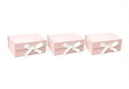 Awestuffs Premium Pink Gift Boxes for Gift Packaging, Reusable Decorative Gift Boxes (23 x 16 x 10 cm) for Hampers, Weddings, Birthdays, Return Gifts & Corporate Gifts (Pack of 3)