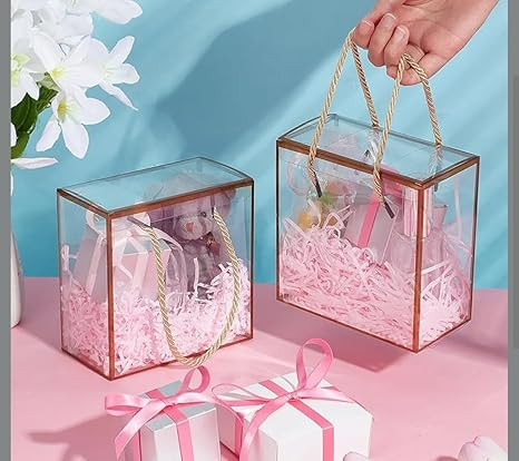 VRB Dec 5 Pcs Small Golden Transparent Gift Boxes Packaging Hamper Boxes for Guddy bags,Return Gifts,Birthday Party,Baby Shower, Wedding,Diwali,Deepawali,Navratri,Gifting (5 Pcs Small Golden Transparent Gift Box)