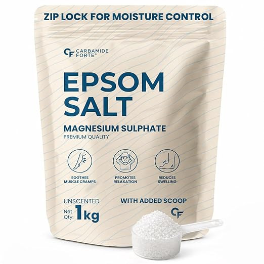 Carbamide Forte Epsom Salt for Foot & Bath 1kg | Magnesium Sulphate Crystals for Relaxing Bath, Foot Soak & Garden Use | Epsom salt for Pain Relief Foot & Muscle Relaxation