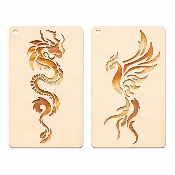 Set of 2 Dragon & Phoenix Painting Stencil | Reusable Craft Stencils | Chinese Dragon Phoenix Template for Wall Art, Furniture Painting, DIY Craft (7 x 4 Inch)