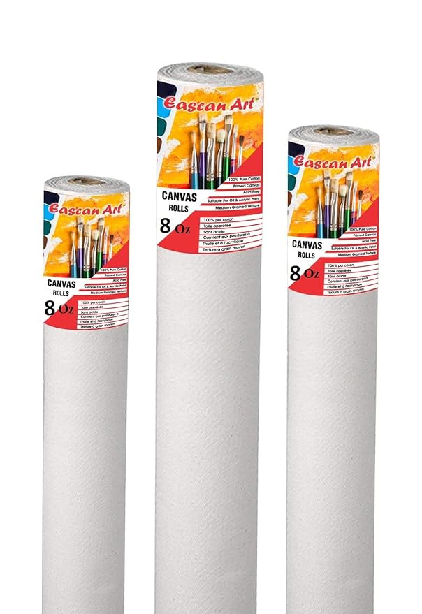 Painting Drawing and Sketch Accessories Primed Painting Canvas Roll 8 Oz (12" x 5Mtr_White)