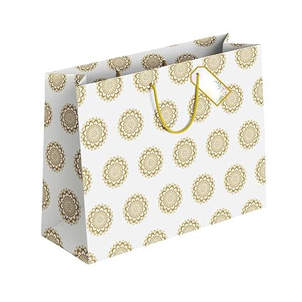 Gift Bags Large Size - Paper Bags for Gifting - Return Gift Bags - Big Bags for Birthday Kids Party Wedding Christmas – Golden Pack of 5, 14 L x10.5 H x4 W inch
