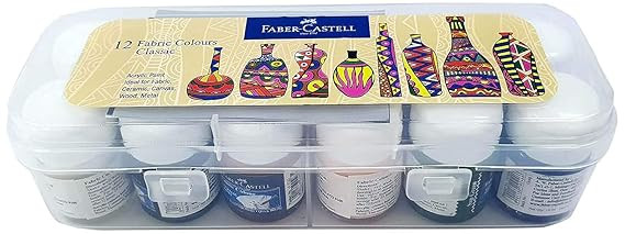 Faber-Castell Fabric Colours for Painting – 10ml x 12 Shades | Fabric Paint Set for Clothes, Bags, Cushions & More