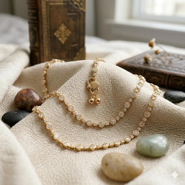 Harishree Enterprise Trendy Artificial Gold-Finish Stone Payal - Ideal Gifting Option