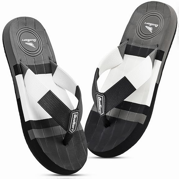 Duosoft Men's Flip Flops, Navy Blue & Beige, Anti-Skid Rubber Sole, Superior Shock Absorption, Strong Arch Support, Super Soft
