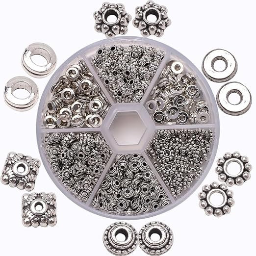 DIY Crafts Mr 250 Pcs, Antique Silver Metal Charms for Jewelry Metal Spacer Beads Assortment Kit, Silver, Mixed Sizes