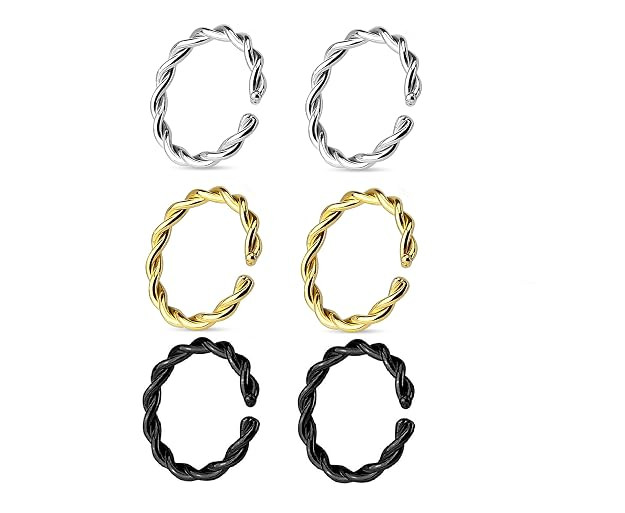Nosering or Nose Pin Silver and Golden or Multi Colors Plated Nose Ring Women and Girls (1PCS)� (NOSERING-BLACK-DEZ-2P)