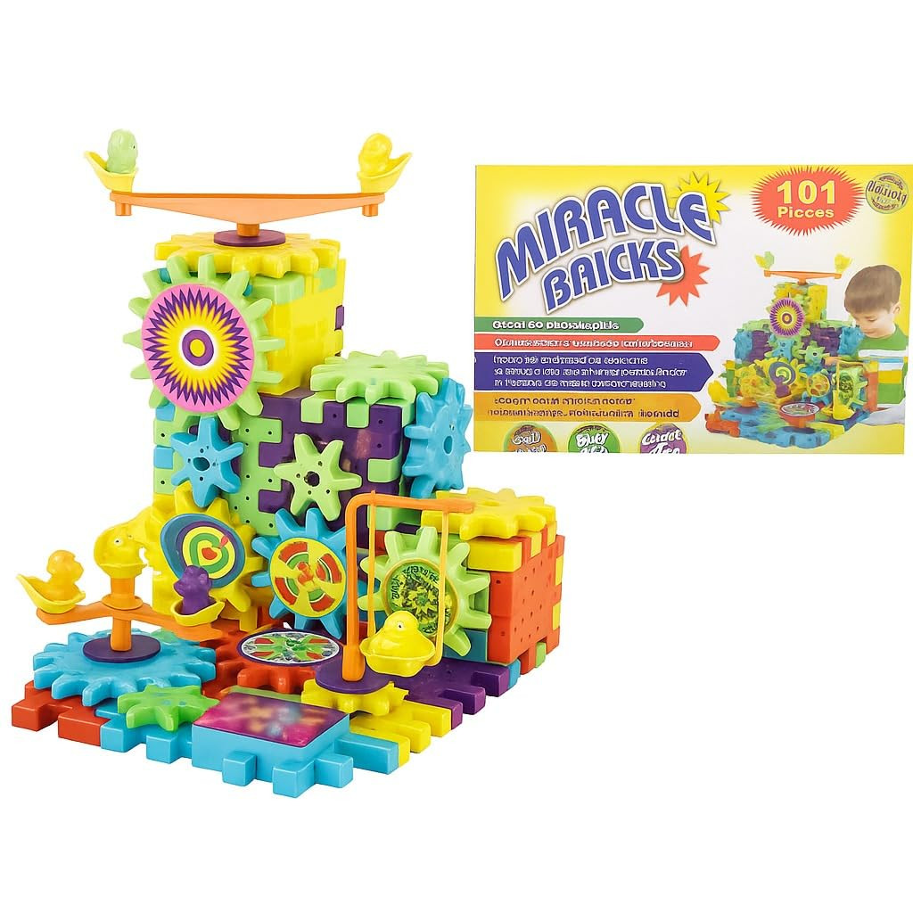 Battery Operated 101 Pcs Rotating Building Blocks with Gears & 1 AA Battery | STEM Learning Toy for Kids | Spinning Talent Puzzle for Toddlers | Educational Construction Set - 3+ Years
