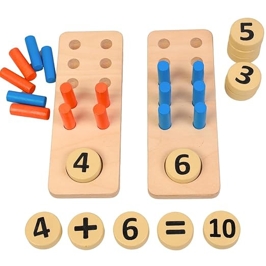 Wooden Math Learning Board Set, Numbers and Counting Educational Toy with Pegs, Addition and Subtraction Game | Montessori Educational Wooden Toys for Ages 3-7