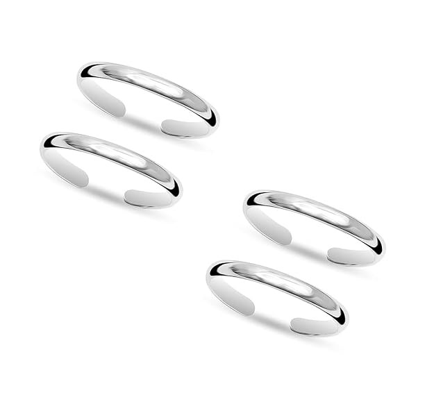 Toe Ring Artificial Sterling Silver Plaine Simple and look cute Toe Ring Adjustable Jewelry for Women. Set of 2 Pairs Toerings. (006-2 Pairs).