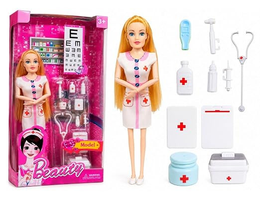 BKDT Marketing Doctor Doll Playset for Girls, Doctor Nurse Doll & 11 Medical Accessories, Pretend Play Medical Kit, Educational Role Play Toy, Birthday Gift for Kids Age 3 4 5 6 Years