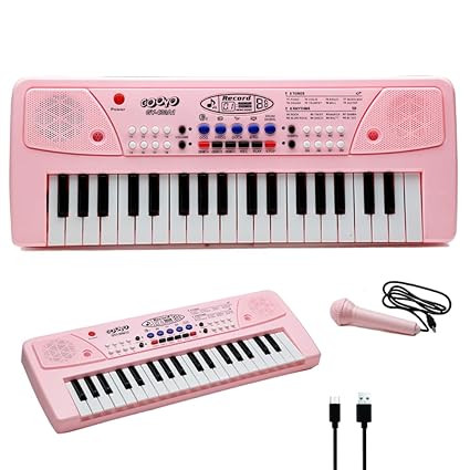 Gooyo GY-439CF 37-Key Musical Piano Keyboard Toy for Kids | 8 Rhythms, 8 Tones, 6 Demos, Song Record Feature | Pink | Dual Power Supply Mode | Microphone & USB Cable (Included)