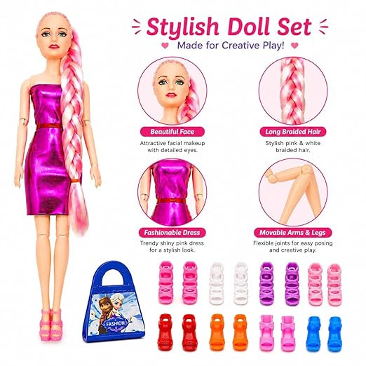 Girl Fashion Doll with Accessories | Stylish Girl Toy Set with Multiple Shoes, Hair Styling Tools & Outfits | Ages 3+ Gift for Kids
