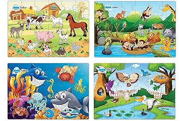FunBlast Kids Puzzles for Kids, Animal and Birds Jigsaw Puzzle for Kid of Age 3-5 Years, Set of 4-96 Pcs Puzzle (Multicolor, Size 30X22 CM)