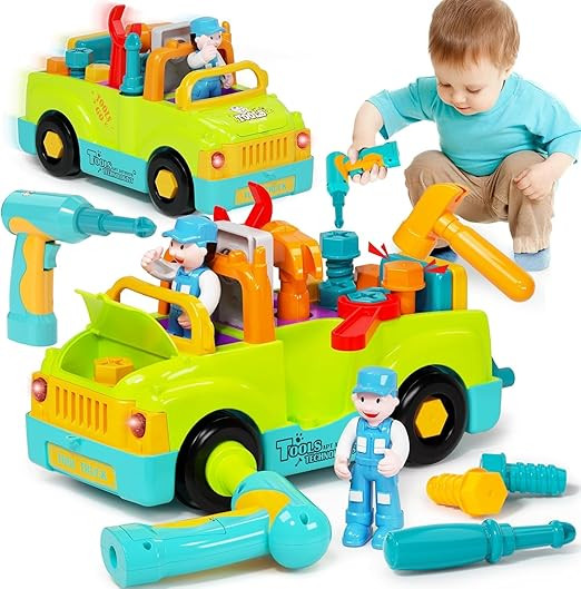 25-in-1 Kids Tool Truck Toy Set with Electric Drill - Construction Vehicle Toy with Lights & Sounds, STEM Educational Building Toy for Toddlers Age 3-5 Boys & Girls