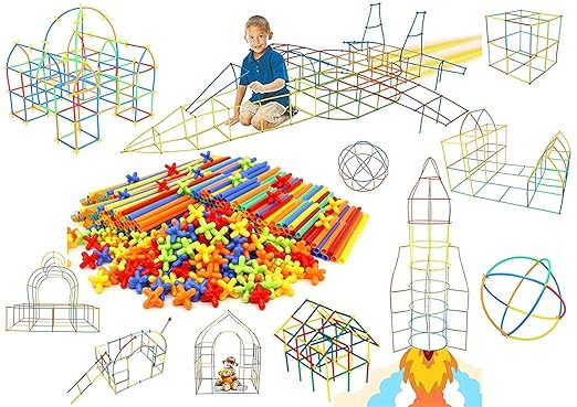 Prosper Baby Building Construction Puzzle Children's Puzzle Straw Blocks Pipette Stitching Assembly Straws Build Blocks Creative Toy for Kids Plastic Brick Set - Multi Color 200 Peices