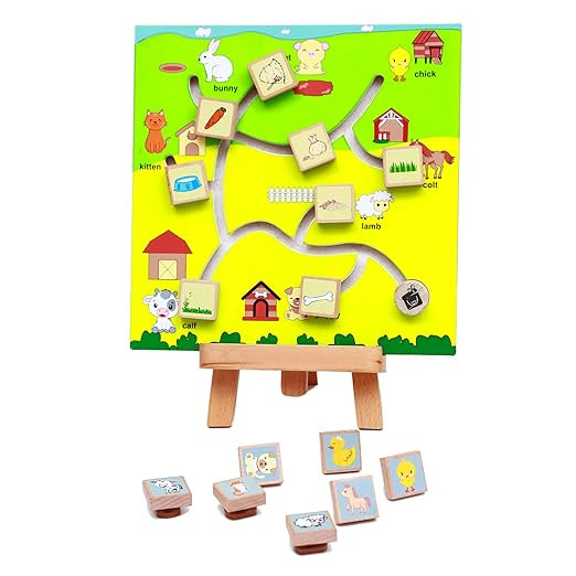 Farm Animals Games for Kids- Domestic Animal Wooden Maze Puzzle, Logical Thinking Game, Smart Interactive Games, STEM Board Games, Farmyard Fun Animated Stories (2 to 6 Years Boy/Girl)