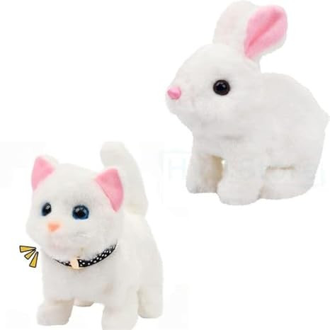 Walking and Barking Dog Soft Puppy Toy for Kids Battery Operated Plush That Walks & Moves Tail Interactive Cute Toy Gift for Girls & Boys (Cat and Rabbit)