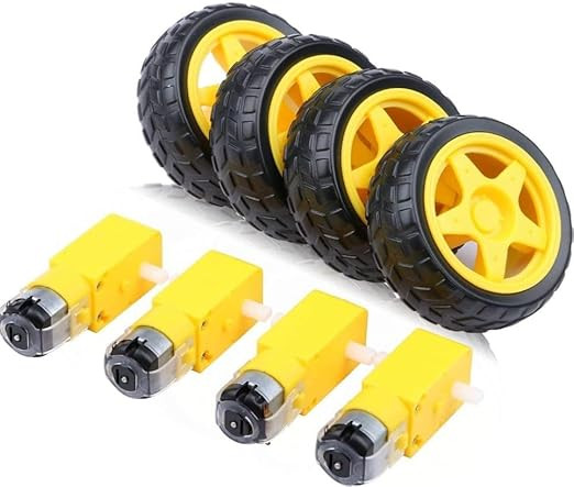 4Pcs -BO MOTOR & 4Pcs -WHEEL DC Electric Motor 3-6V Dual Shaft Geared TT Magnetic Gearbox Engine with Plastic Toy Car Tire Wheel, Mini 67mm Smart RC Car Robot Tyres Model Gear Parts
