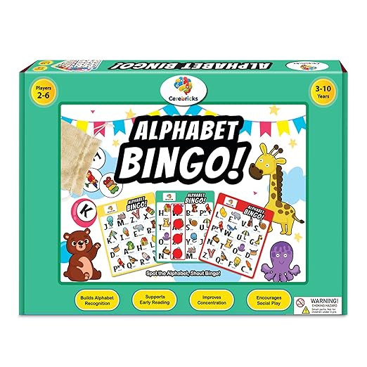 Alphabet Bingo Educational Board Game - Alphabet Learning, Fun Learning Toys & Games for Kids, Alphabet Learning Activity, Pre School Learning, Gifts for Boys & Girls Ages 2.5-8 Years