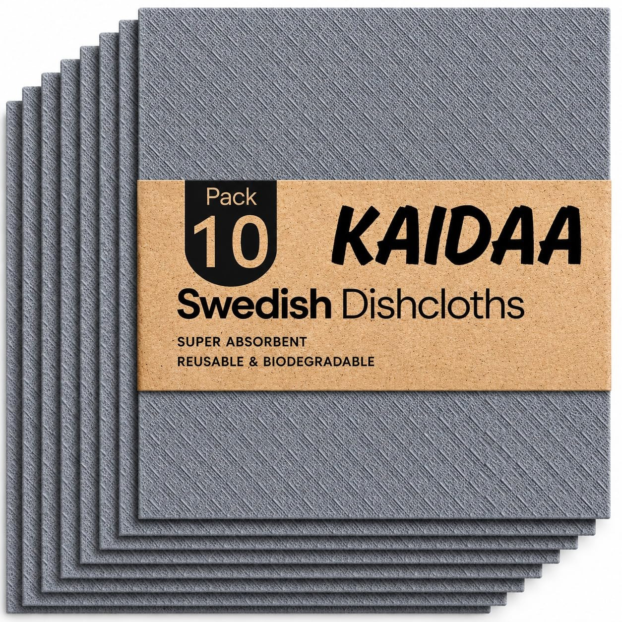 Kaidaa Reusable Sponge Wipes for Kitchen Cleaning (Pack of 10) | Super Absorbent Cleaning Cloths Absorbs 10X Water | Biodegradable Multipurpose Dish Cleaning Wipes for Home & Kitchen (Grey)
