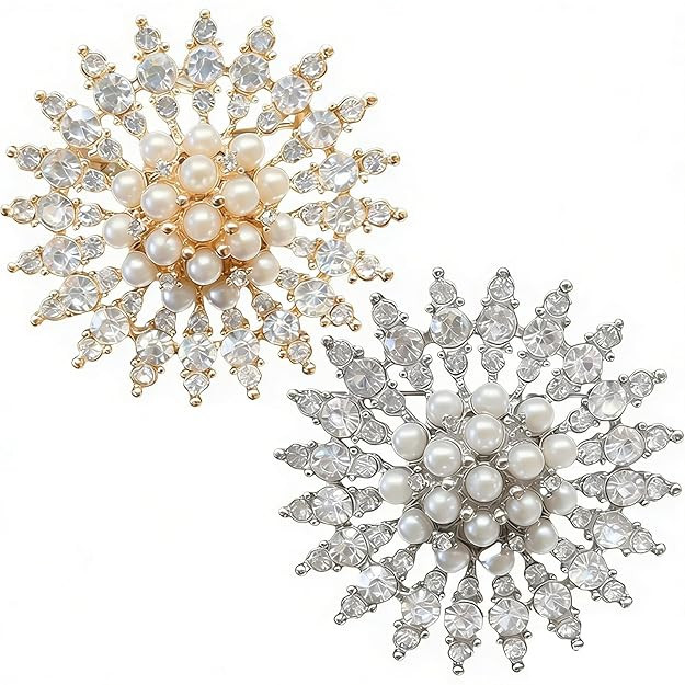 2Pcs Brooch Pin for Women, Saree Pins for Women Latest, Elegant Pearl Rhinestone Design, Perfect for Sarees, Hijabs, and Formal Attire, Gold and Silver