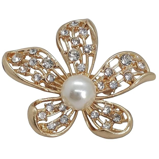 Pearl Flower Petal Ladies Brooch Elegant Floral Design Fashion Jewelry Pin Decorative Accessory for Saree Dress Coat Shawl and Scarf