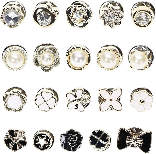 20 Pieces Pearl Brooch Pins for Women, No Sew Button Pins for Shirts, Jeans, Clothes, Bags & Hats, Instant Safety Pins for Women's Fashion, Decoration Accessories for Coat, Dress, Sweater (Designs As Per Availability)