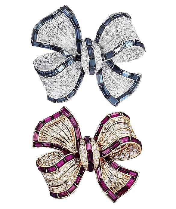2 PCS Crystal Bow Brooch, Brooch Pin for Women, Elegant Accessory for Formal Events, Two Piece Set in Purple and Blue, Sophisticated Jewelry Gift, Idea Gifts for Special Occasions