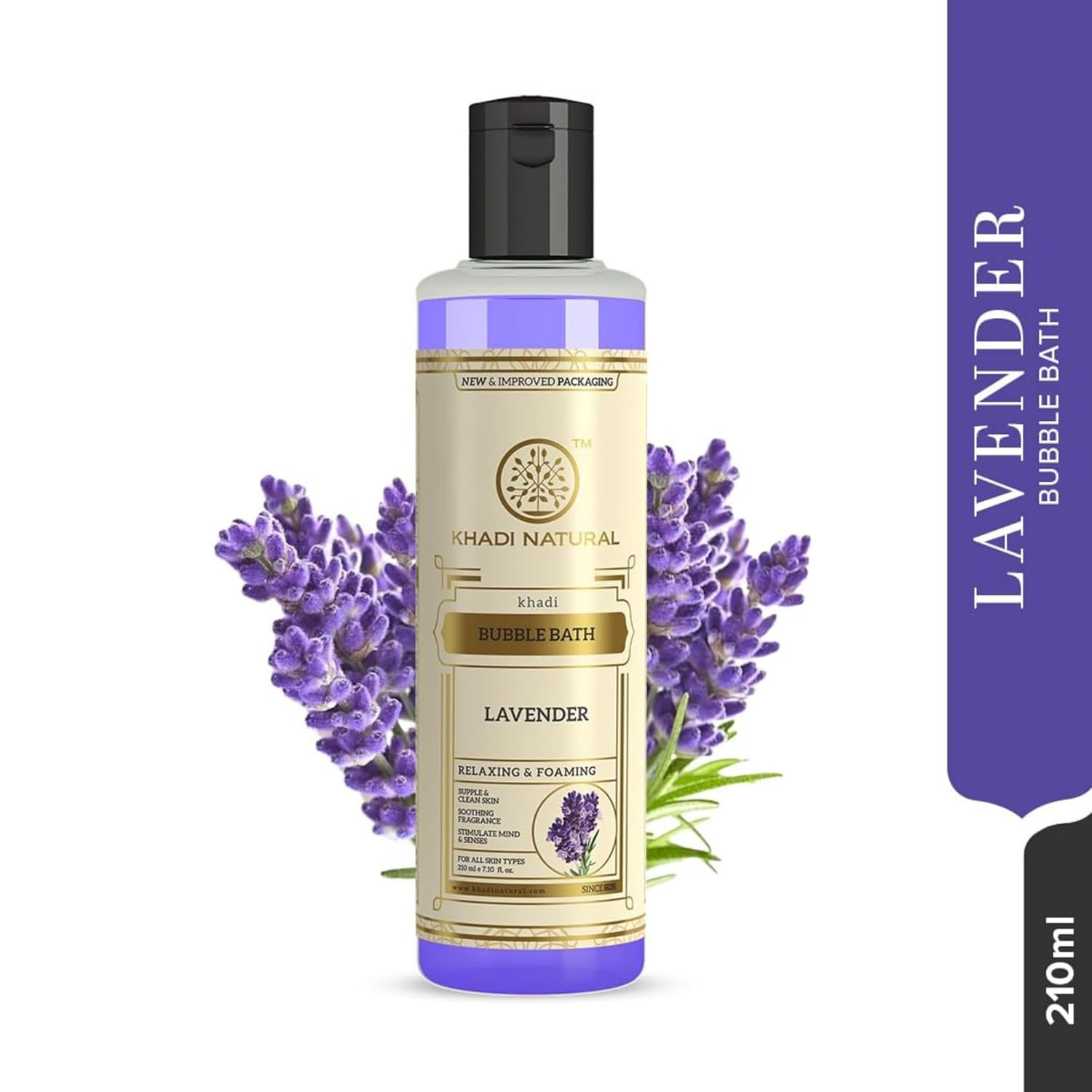Khadi Natural Lavender Bubble Bath | Aromatherapy Bubble Bath for Relaxing Bath Experience | Helps Revitalize Mind & Leave Skin Soft and Supple | Gentle Body Cleanser for Daily Use | Suitable for All Skin Types | 210ml
