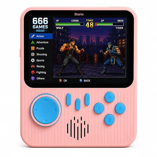 Storio G7 Retro Handheld Gaming Console for Kids & Adults | 666-in-1 Built-in Classic Video Games | Rechargeable Portable Game Player | TV Output | Best Toy Gift for Boys 7-14 Years