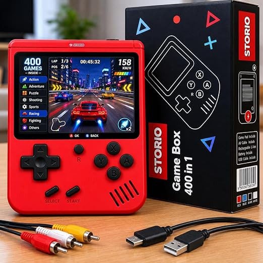 Storio Rechargeable Pocket Video Game for Kids 400 in 1 Retro Game Box Console Handheld Game Box with TV Output, Multicolour