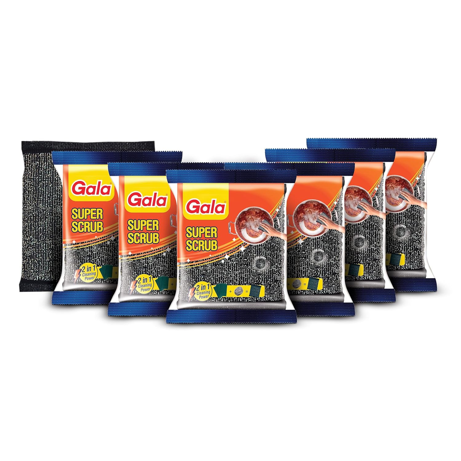 Gala Super Scrub Set – Made of Steel – Black – Pack of 6