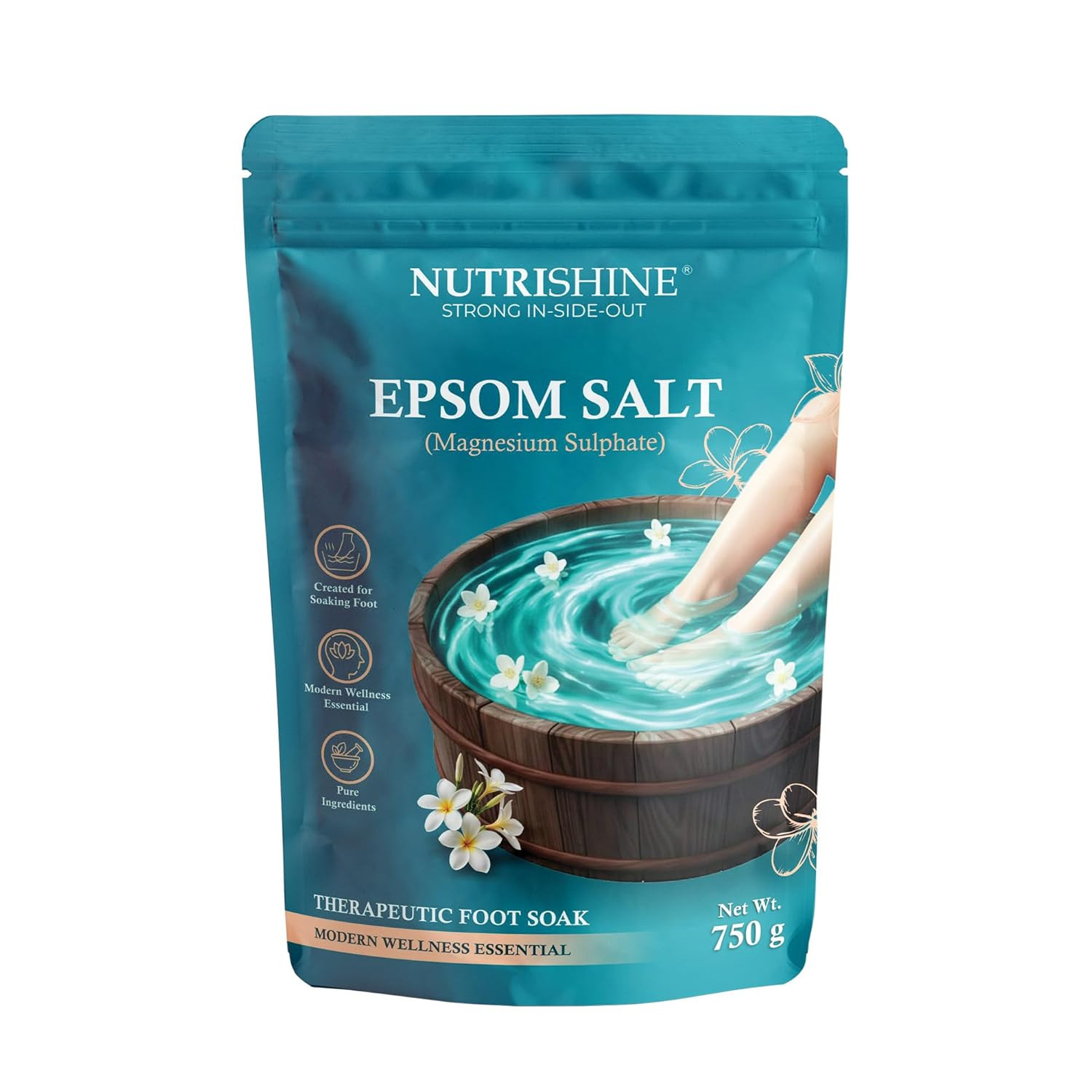 Epsom Salt for Foot 750g (Magnesium Sulphate) | Bath Soak Salt for Relaxation & Self Care | Ideal for Bath, Spa & Pedicure Use | Pure Crystals for Soothing Soak | Modern Wellness Essential