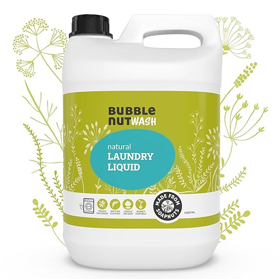 BubbleNut Wash Laundry Detergent Liquid (5 Litres)-All Natural, Organic, Baby safe, Pet friendly, Herbal - Soap nuts based, Sensitive Skin, Hypoallergenic, Ecofriendly, Biodegradable (5 Litre)