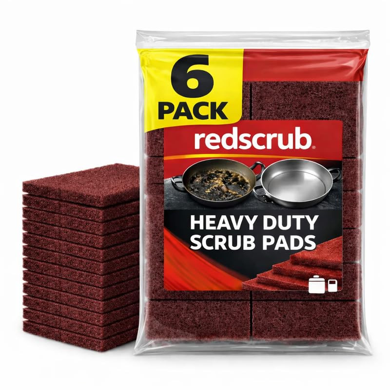 Scrub Pads for Kitchen Cleaning | Dish Scrubber for Utensils, Kadai and Tawa | Removes Tough Grease and Burnt Stains | 8mm Thick (Pack of 6)