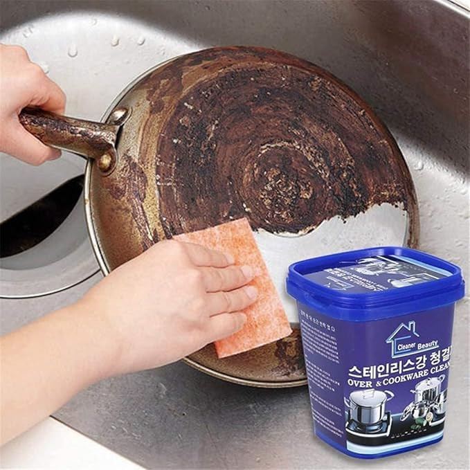 Cookware Cleaner Stainless Steel Cleaning Paste for Burnt Utensils, Pots & Pans Grease & Stain Remover, Restores Shine Multi-Purpose Cleaner Dirt Remove Household Cleaning Detergent Powder 450gm