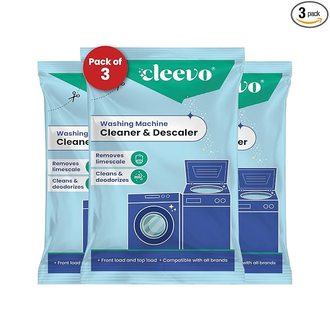Cleevo Washing Machine Cleaner & Descaler Powder – Pack of 3 | Removes Limescale, Odour & Residue | Non-Toxic, Phosphate-Free | Front & Top Load Safe