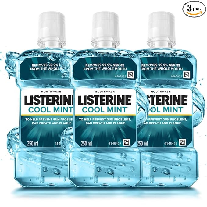 Listerine Cool Mint Mouthwash Liquid, Removes 99.9% Germs, 250ml Combo Pack of 3 (Buy 2 Get 1 Free)