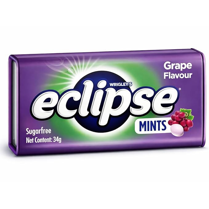 WRIGLEY’S - Eclipse Sugarfree Grape Flavour Mints (34g) By COUGAR | Refreshing Breath Freshener Candy | Long Lasting Freshness Tablets | Pocket Size Mint Candy | Travel Friendly Sugar Free Mints – (Imported-MALAYSIA)