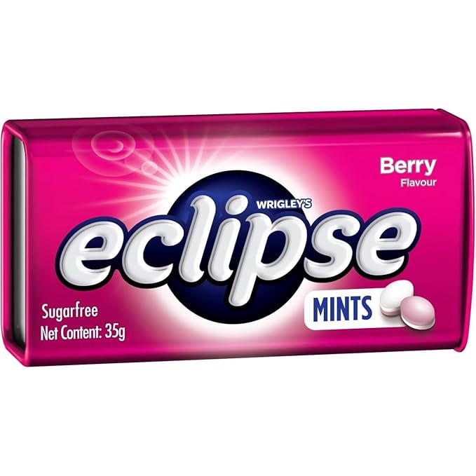 WRIGLEY’S - Eclipse Sugarfree Berry Flavour Mints (35g) By COUGAR | Refreshing Breath Freshener Candy | Long Lasting Freshness Tablets | Pocket Size Mint Candy | Travel Friendly Sugar Free Mints – (Imported-MALAYSIA)