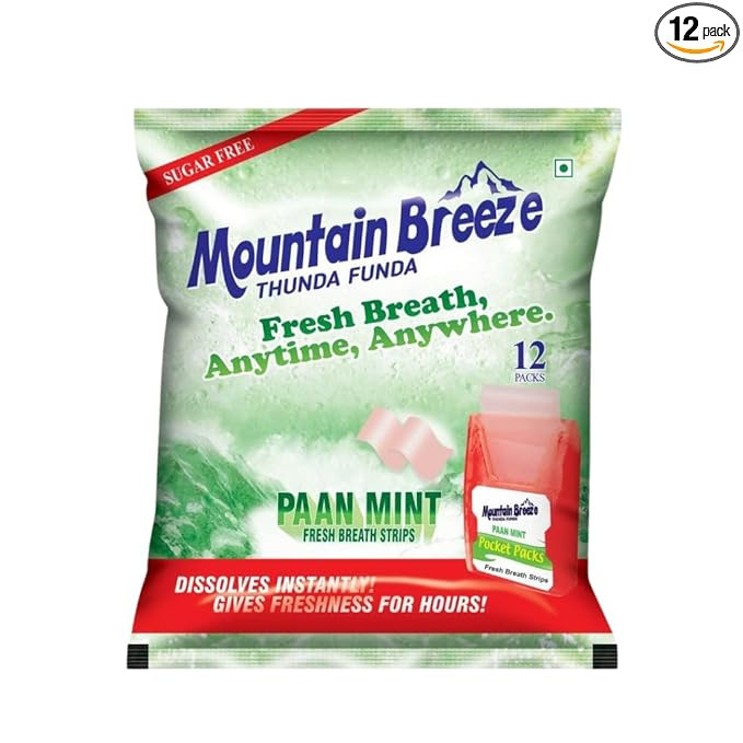 Mountain Breeze Mouth Freshner Sugar-Free Panmint Fresh Breath Strips (18 Strips each) Pack of 12
